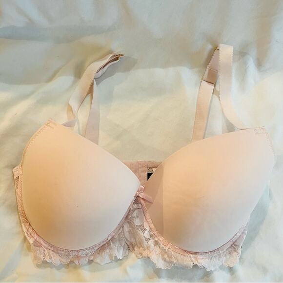 Rachel By Rachel Roy light pink lace padded bra 38DD gold tone accents6 - Picture 2 of 16